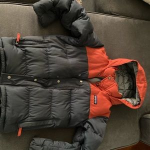 Reserved - Used  Kid size M orange-gray hooded jacket.